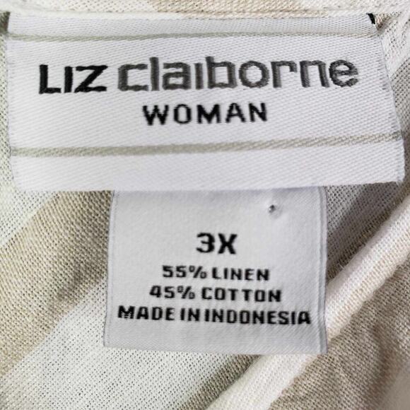 Liz Claiborne Shift Dress Linen Chevron Beige Stripe Sleeveless Womens Plus 3X - Picture 7 of 11